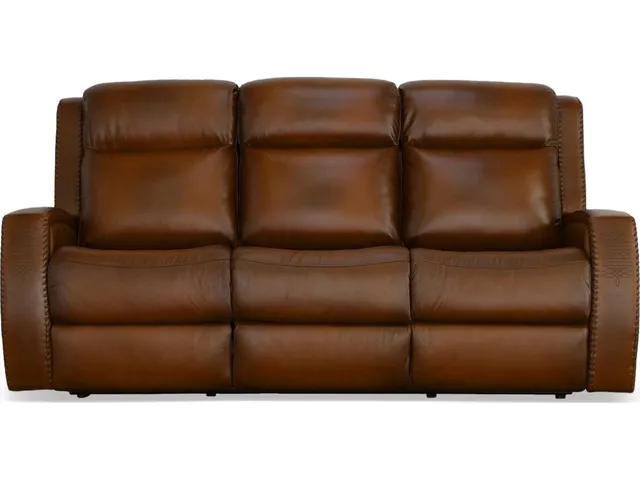 Mustang Rust Leather Power Sofa with Power Headrest