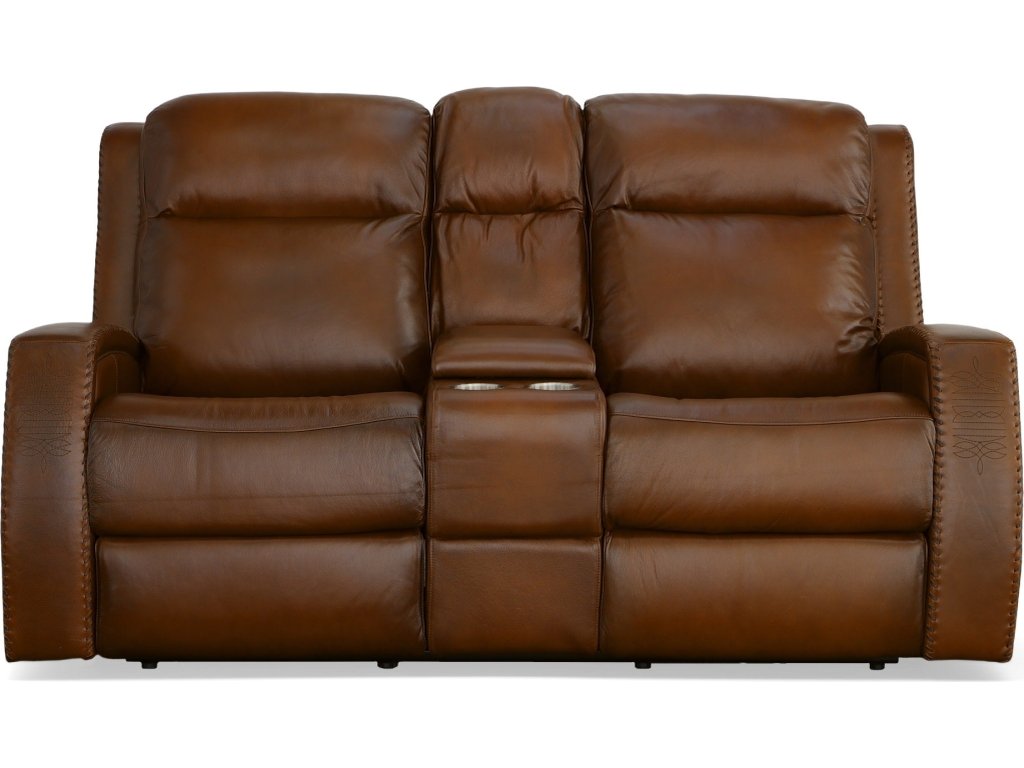 Mustang Rust Leather Power Loveseat with Console with Power Headrest - image 1