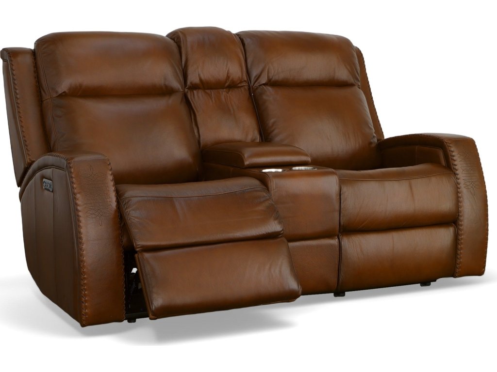 Mustang Rust Leather Power Loveseat with Console with Power Headrest - image 3
