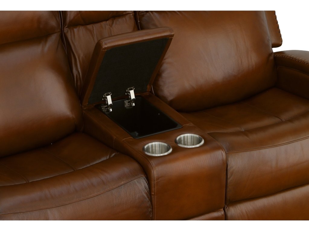 Mustang Rust Leather Power Loveseat with Console with Power Headrest - image 5