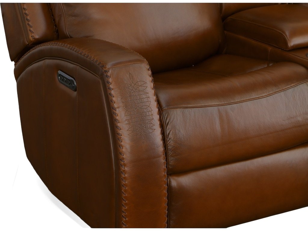 Mustang Rust Leather Power Loveseat with Console with Power Headrest - image 6