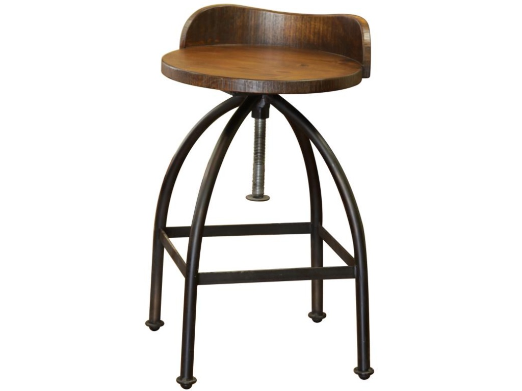 Wooden Seat Adjustable 24-30" Swivel Iron Base Barstool - main image