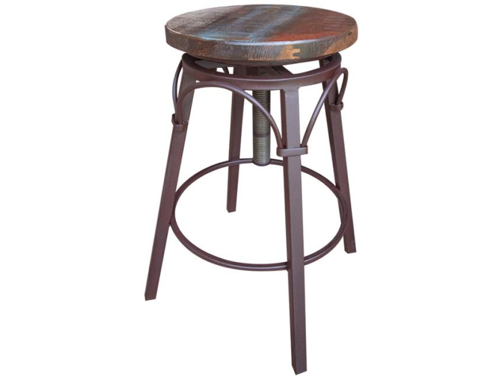 Wooden Seat Adjustable 24-30" Swivel Iron Base Barstool - main image