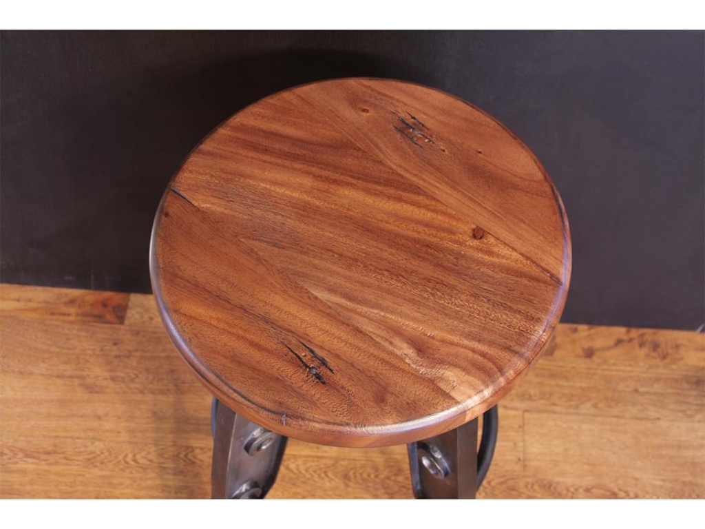 Wooden Round Seat Adjustable 24-30" Swivel Iron Base Barstool - image 4