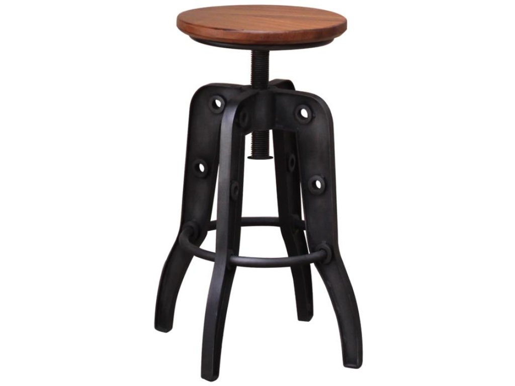 Wooden Round Seat Adjustable 24-30" Swivel Iron Base Barstool - main image