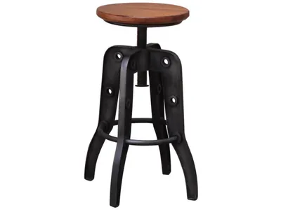 Wooden Round Seat Adjustable 24-30" Swivel Iron Base Barstool