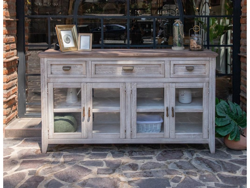 3 Drawer 4 Glass Door Console - image 1