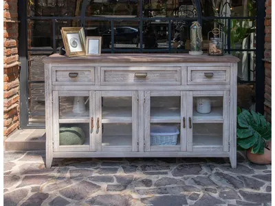 3 Drawer 4 Glass Door Console - Alternative View