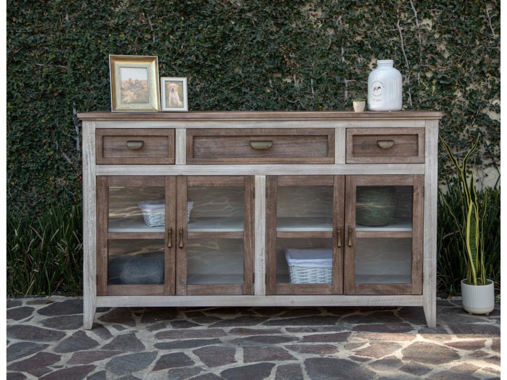 3 Drawer 4 Glass Door Console - image 1