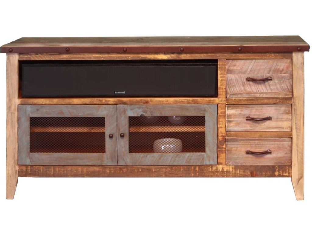 3 Drawer, 2 Iron Mesh Doors 62" TV Stand - main image