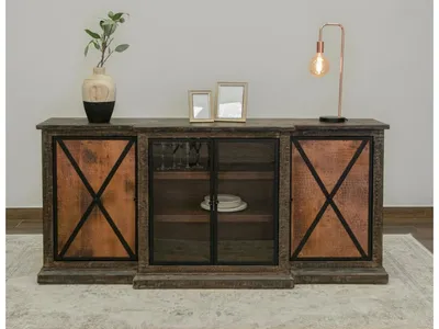 2 Copper-Paneled Door 2 Glass Door Console