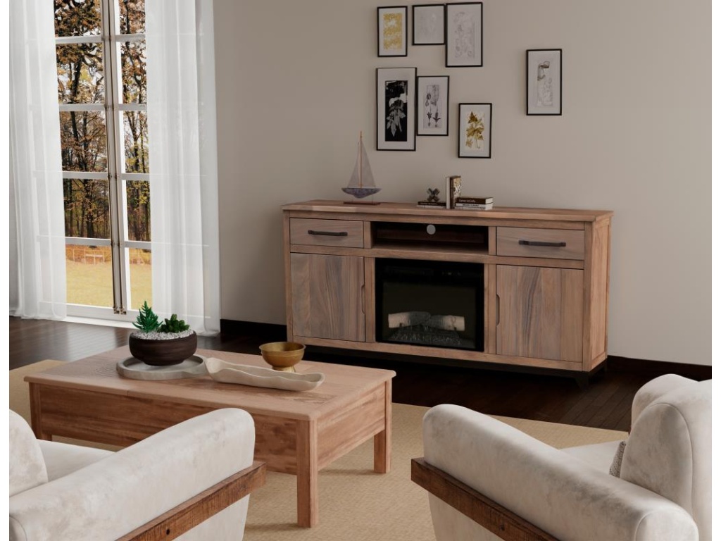 Natural Parota 70" Electric Fireplace - main image
