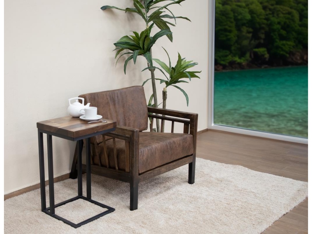 Iron Base Wooden Top C-Shaped Table - image 1