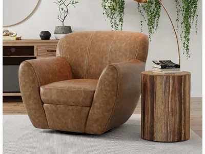 Wooden Frame & Metal Base, 360 Degree Swivel Accent Chair - Alternative View