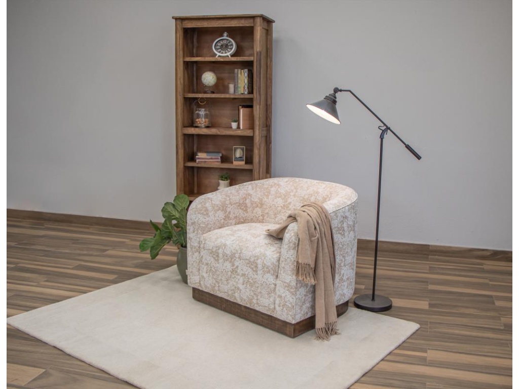 Arm Chair Cloudy Beige Fabric, Wooden Frame & Base - image 1