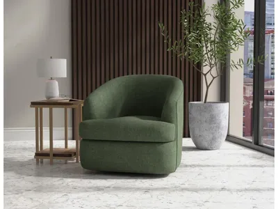 Wooden Frame & Metal Base, 360 Degree Swivel Accent Chair - Alternative View