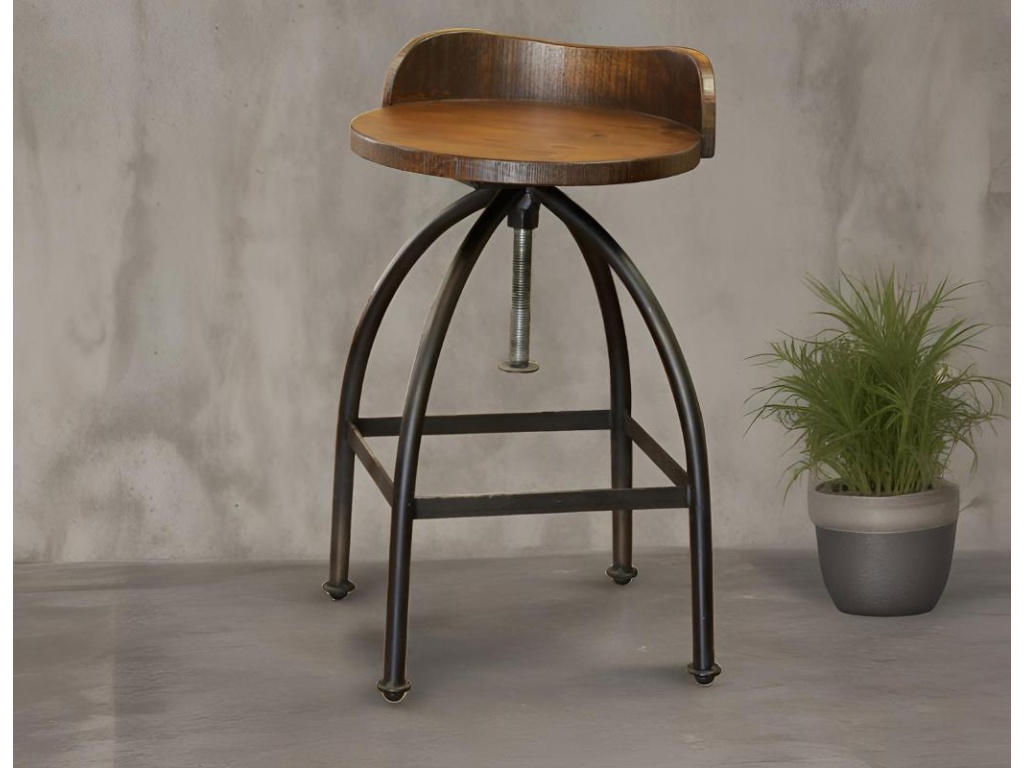 Wooden Seat Adjustable 24-30" Swivel Iron Base Barstool - image 1
