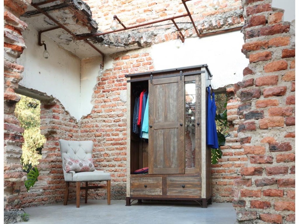 2 Drawer, 1 Sliding Door, 1 Mirror Door Armoire - image 1