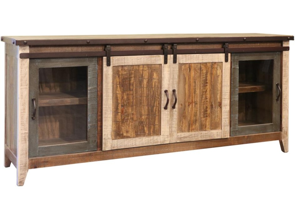 2 Glass Doors 2 Sliding Doors 80" TV Stand - main image