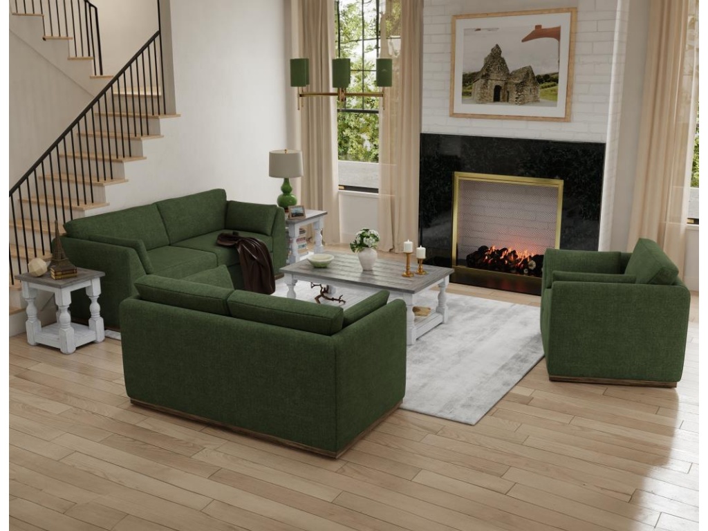 Arm Chair, Olive Fabric, Wooden Frame 43 x 38-1/2 x 36-1/2 - image 3