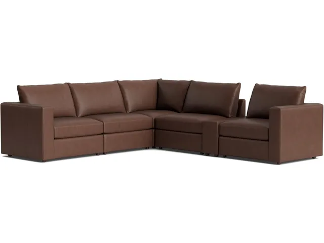 Beckham Track Arm Leather Modular Sectional With Console