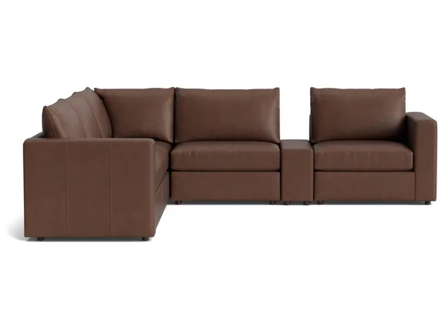 Beckham Track Arm Leather Modular Sectional With Console - Alternative View