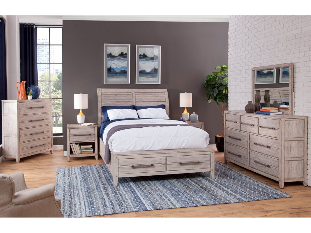 2810 Aurora 4 Pc Bedroom Set- Queen Sleigh Bed W/ Storage Fb, Dresser, Mirror, 1 Drawer Nightstand - main image
