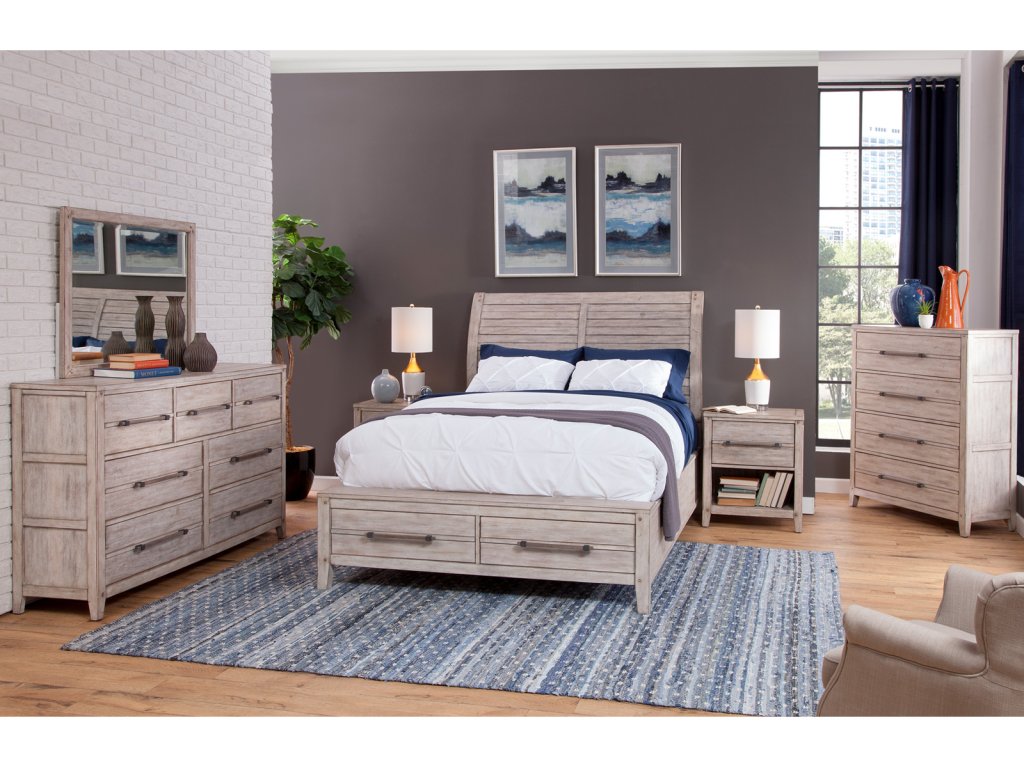 2810 Aurora 5 Pc Bedroom Set- Queen Sleigh Bed, Dresser, Mirror, Chest,1 Drawer Nightstand - main image