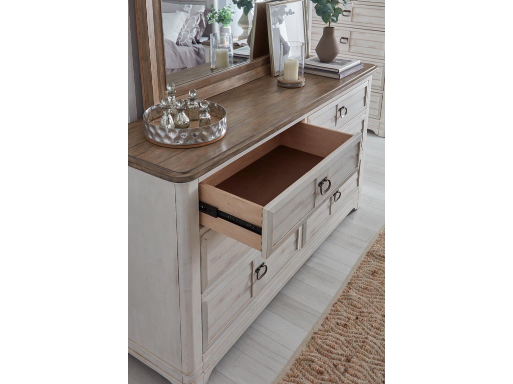 Queen Arched Panel Bed, Dresser, Mirror, 1 Drawer Nightstand, Chest - image 9