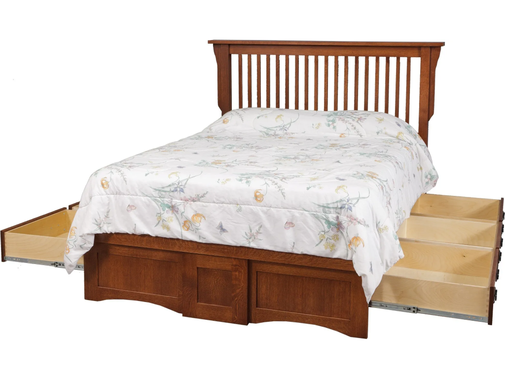 Mission Queen Pedestal Bed w/ 6 Drawers (3 each side) - image 1