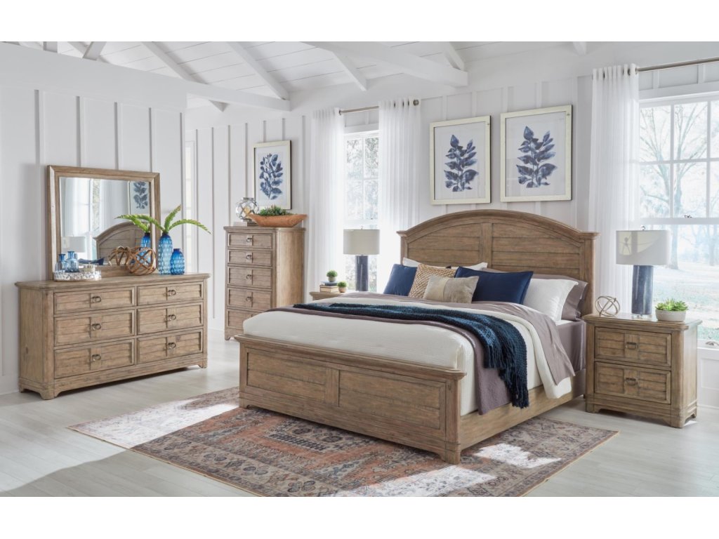 Queen Arched Panel Bed, Dresser, Mirror, 1 Drawer Nightstand, Chest - main image