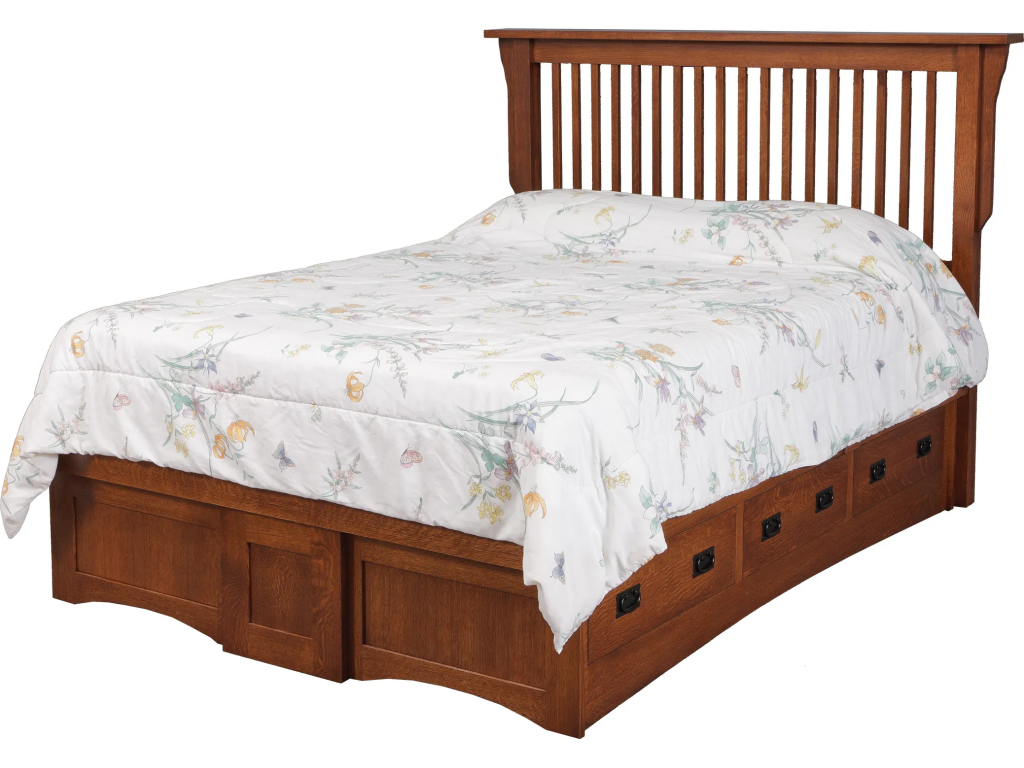 Mission Queen Pedestal Bed w/ 6 Drawers (3 each side) - main image
