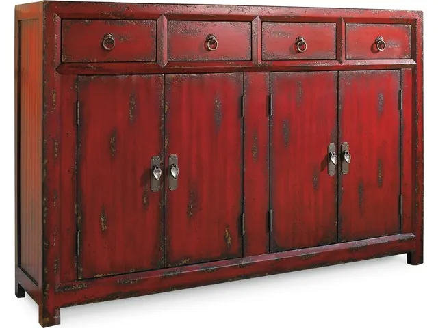 58'' Red Asian Cabinet