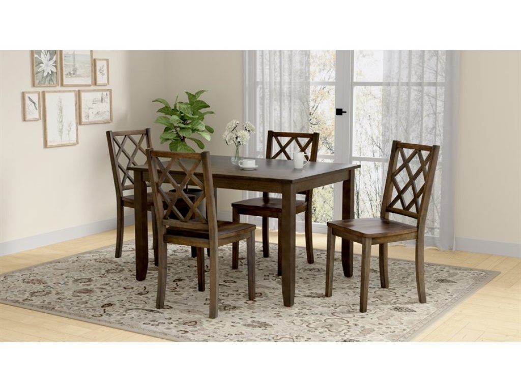 5Pc Set - Dining Table W /  4 Chairs - Brown - image 3