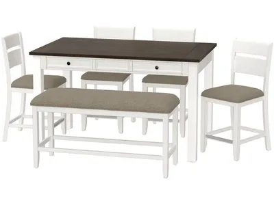 6Pc Set - Gathering Table W /  4 Chairs & Bench