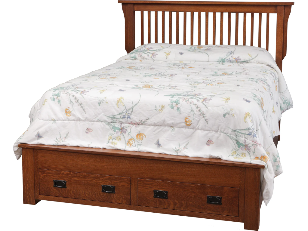 Mission Queen Pedestal Bed w/ 2 Drawers on End - main image