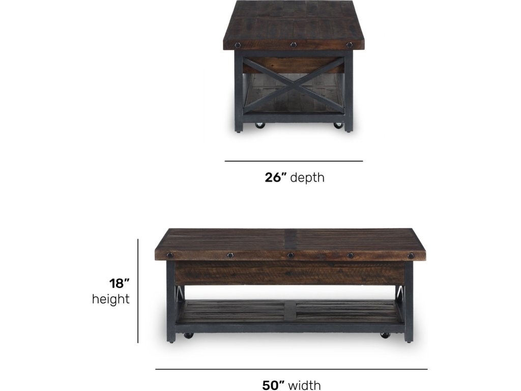 Carpenter Brown Rectangular Lift-Top Coffee Table with Casters - image 4