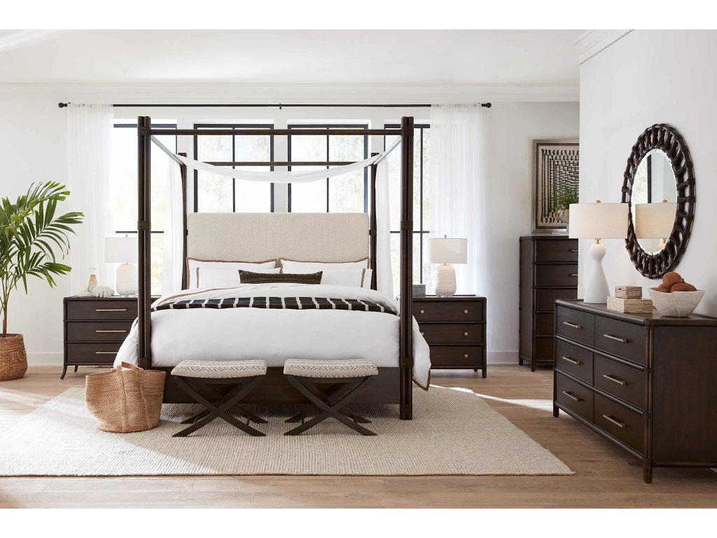 Retreat Pole Rattan Cal King Upholstered Poster Bed w/Canopy - image 2