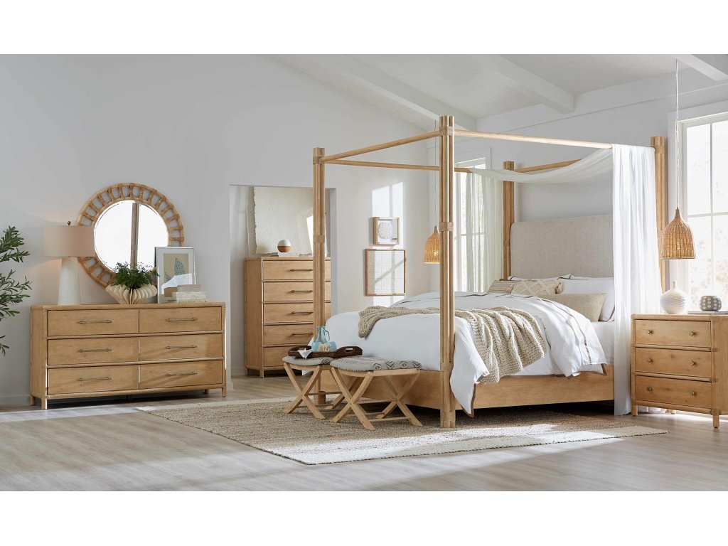 Retreat Pole Rattan Cal King Upholstered Poster Bed w/Canopy - image 2