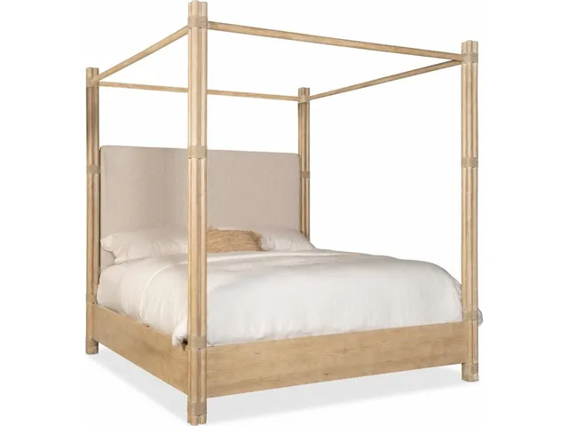 Retreat Pole Rattan Cal King Upholstered Poster Bed w/Canopy