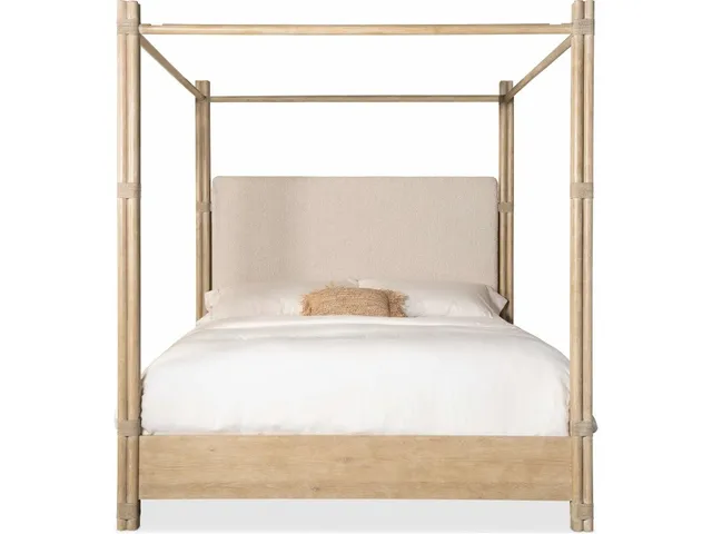 Retreat Pole Rattan Cal King Upholstered Poster Bed w/Canopy