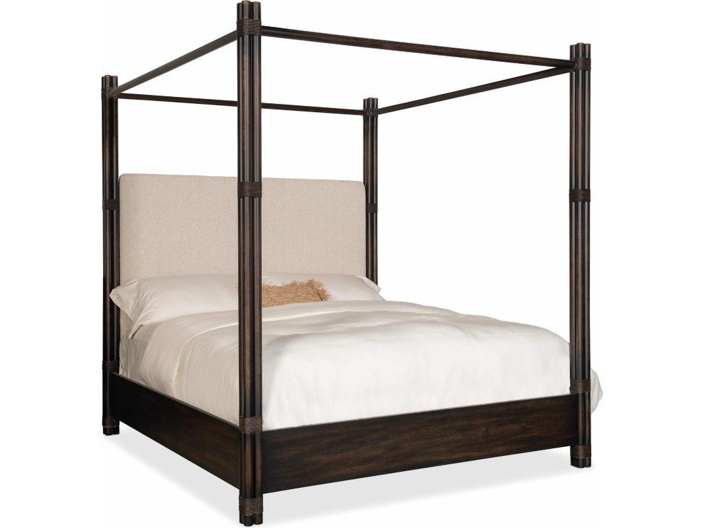 Retreat Pole Rattan Cal King Upholstered Poster Bed w/Canopy - main image