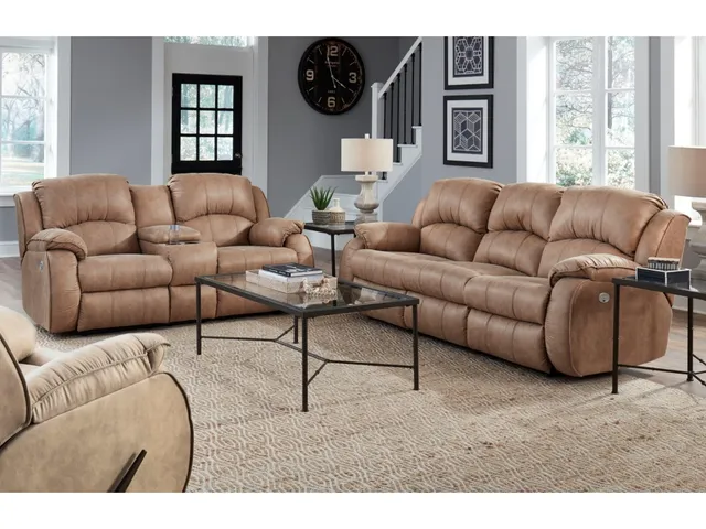 Double Reclining Power Headrest Loveseat with Console