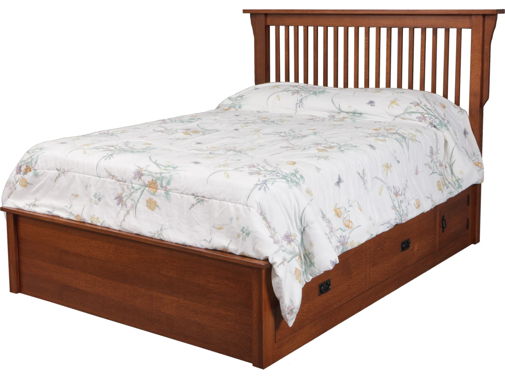 Mission Queen Pedestal Bed w/ 60" Wide Drawers - main image