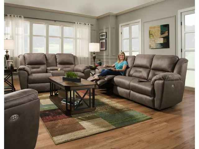 Double Reclining Power Headrest Loveseat with Console