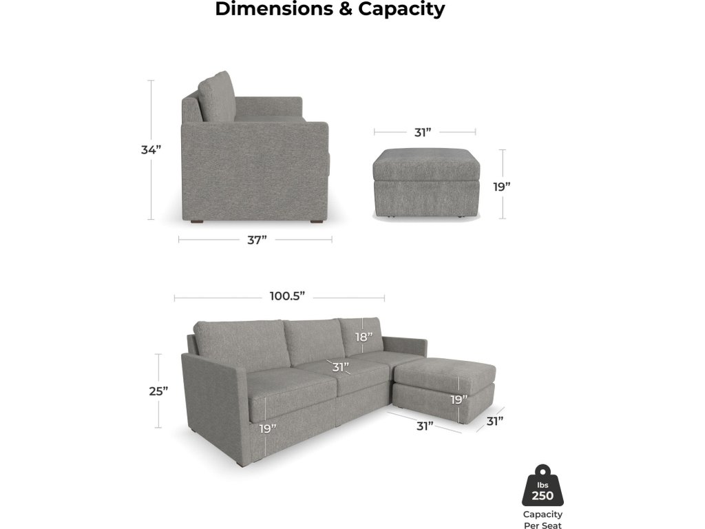 Flex Pebble Sofa with Narrow Arm and Storage Ottoman - image 2