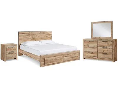 Hyanna Queen Panel Storage Bed, Dresser, Mirror and Nightstand