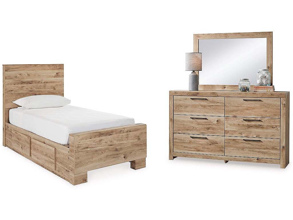 Hyanna Twin Panel Bed with 2 Side Storage, Dresser and Mirror - main image
