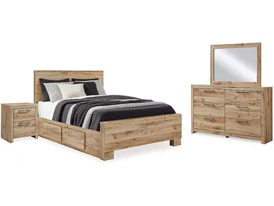 Hyanna Queen Panel Bed with Storage, Dresser, Mirror and Nightstand