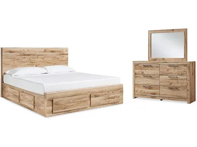 Hyanna Queen Panel Storage Bed with 1 Side Storage, Dresser and Mirror
